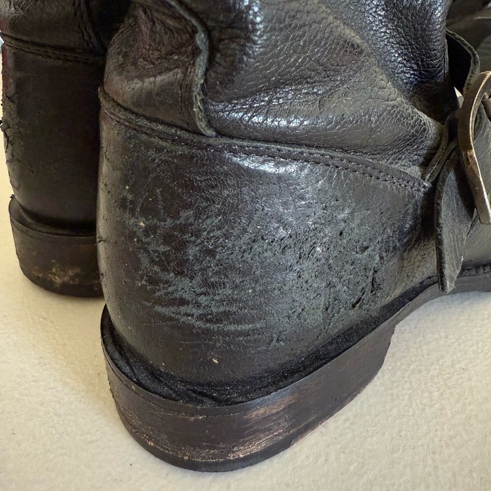 FRYE Veronica Short Harness Black Leather Moto Biker Boots Grunge Core Size 6.5 - Picture 9 of 14